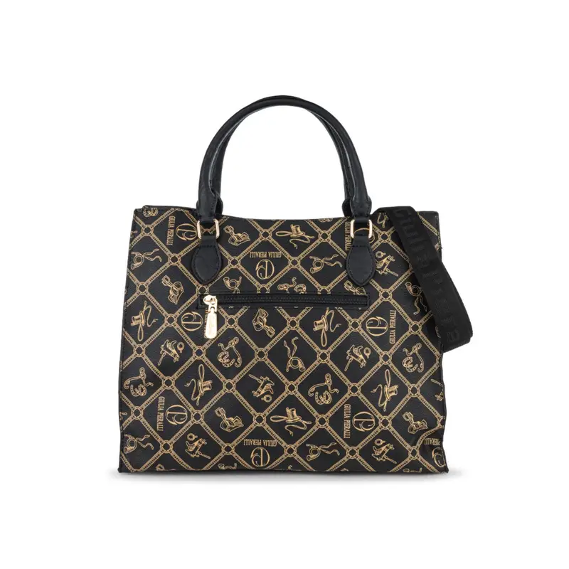 Tote bag nera da donna in stampa multi logo