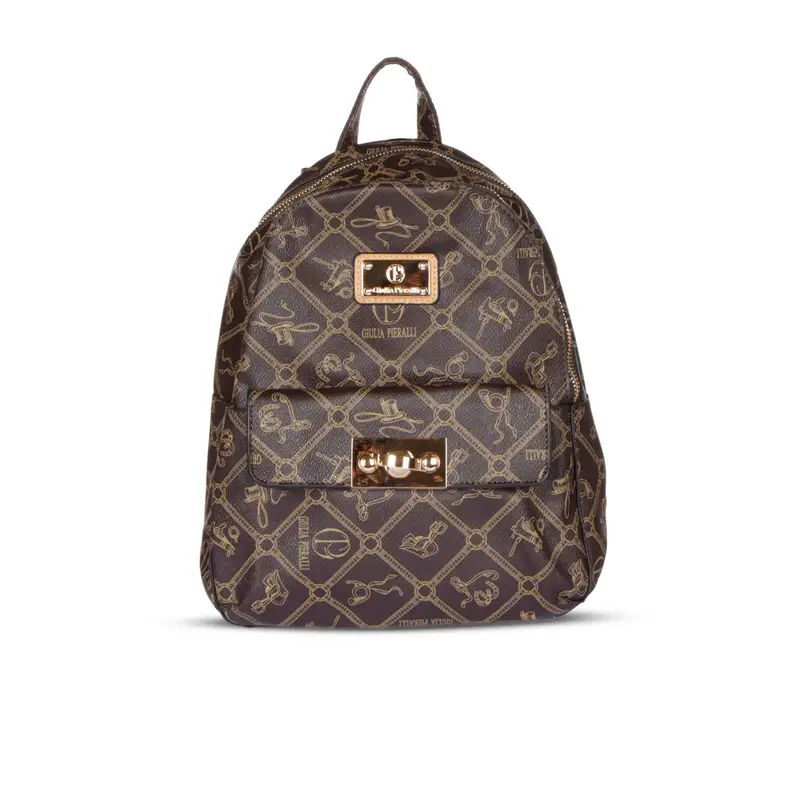 Zaino marrone caffè e oro con stampa loghi e tasca esterna
