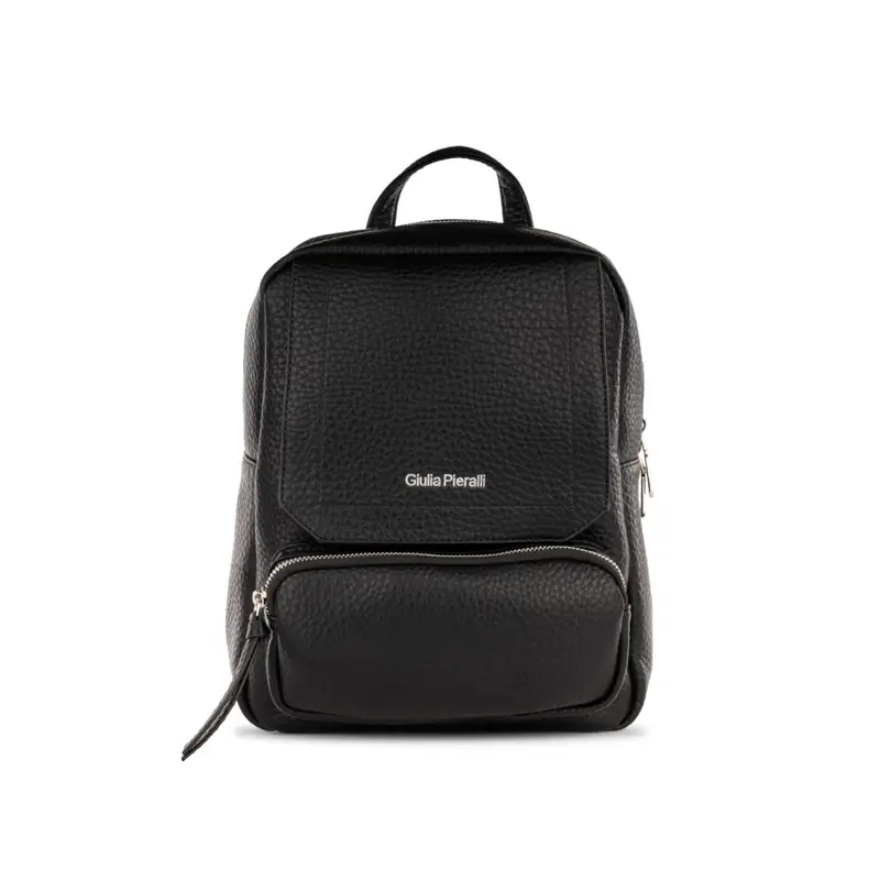 Zaino nero da donna con tasca con zip e loghi