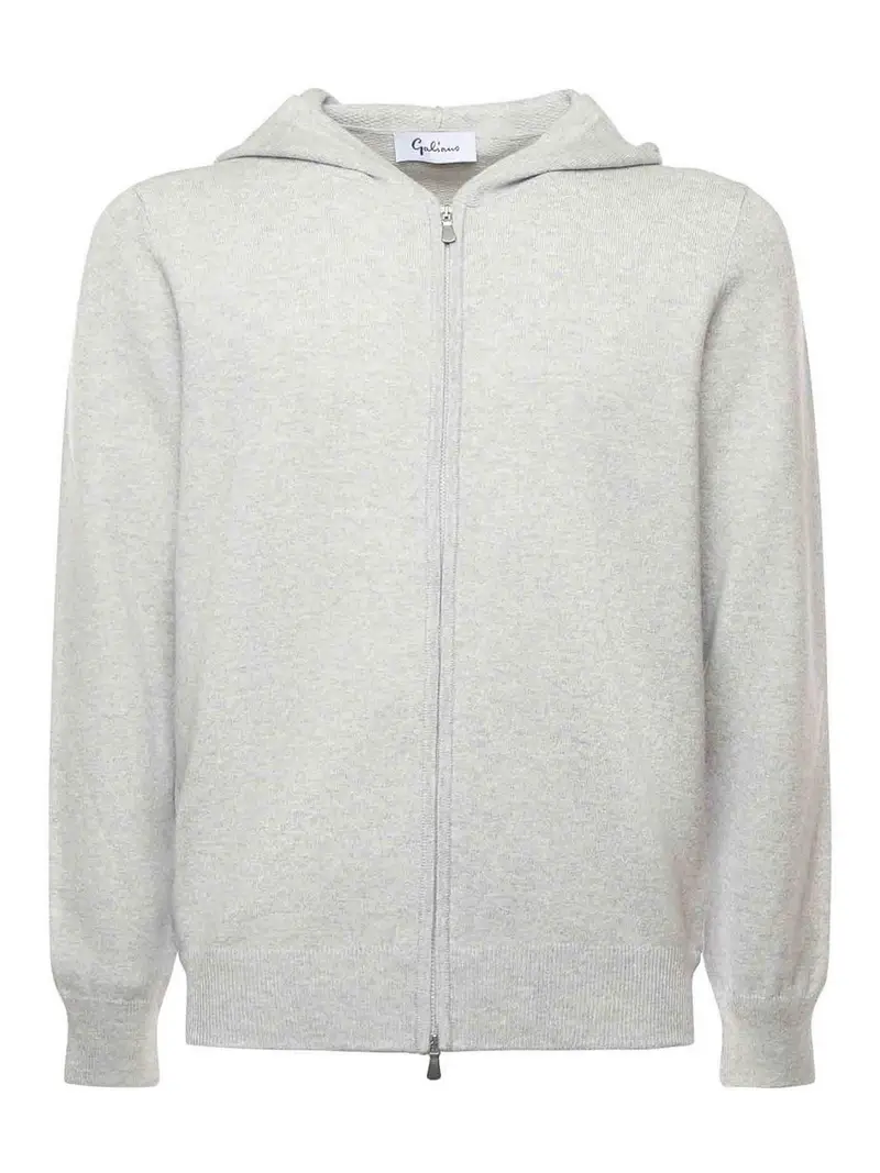 Felpa Con Zip In Lana E Cashmere Grigio