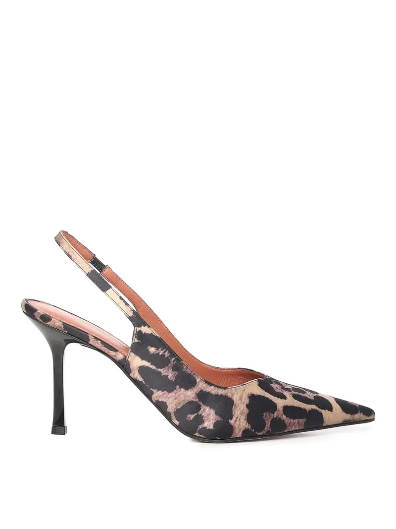 Slingback Holly in raso con stampa animalier Marrone