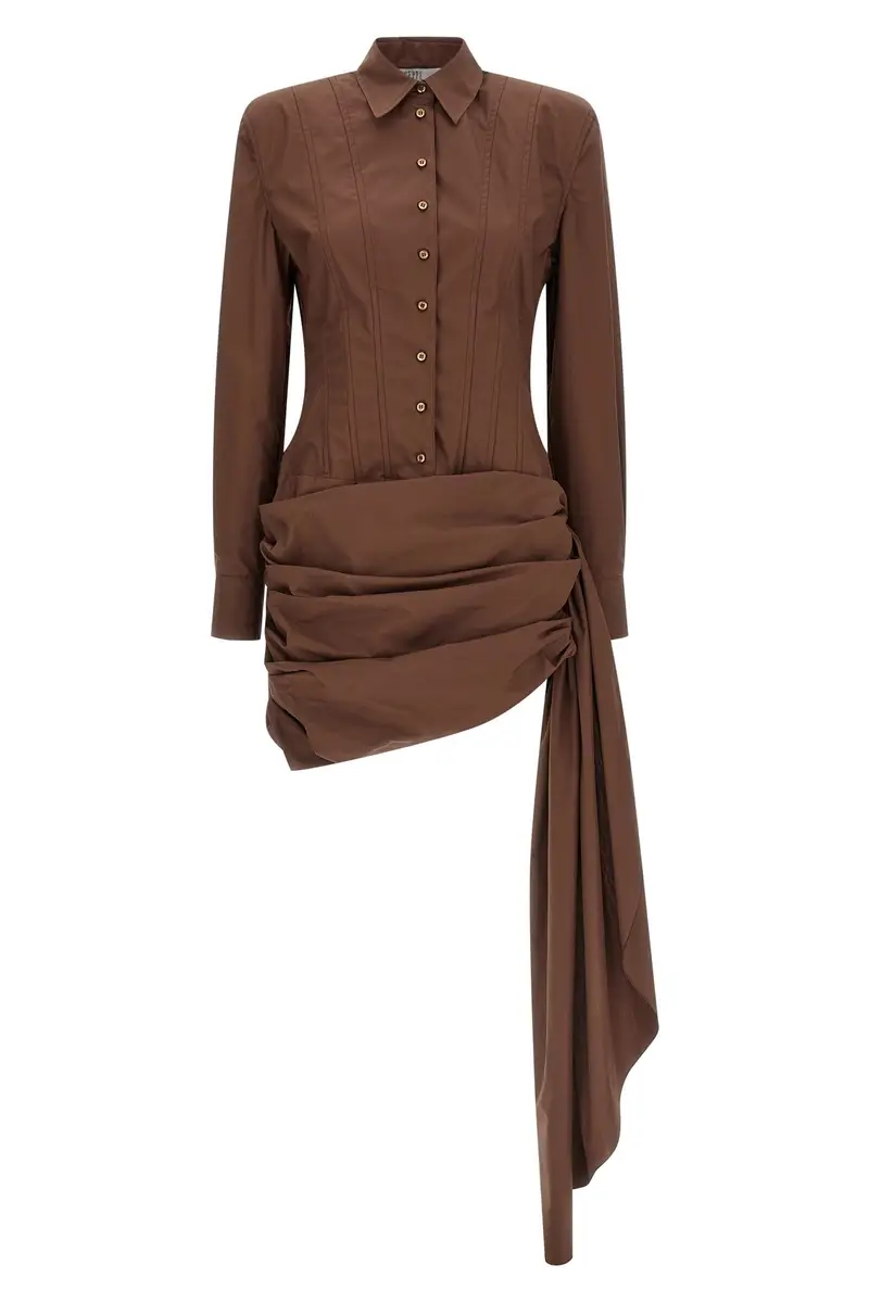 Giuseppe Di Morabito Abito Chemisier Marrone in Popeline di Cotone