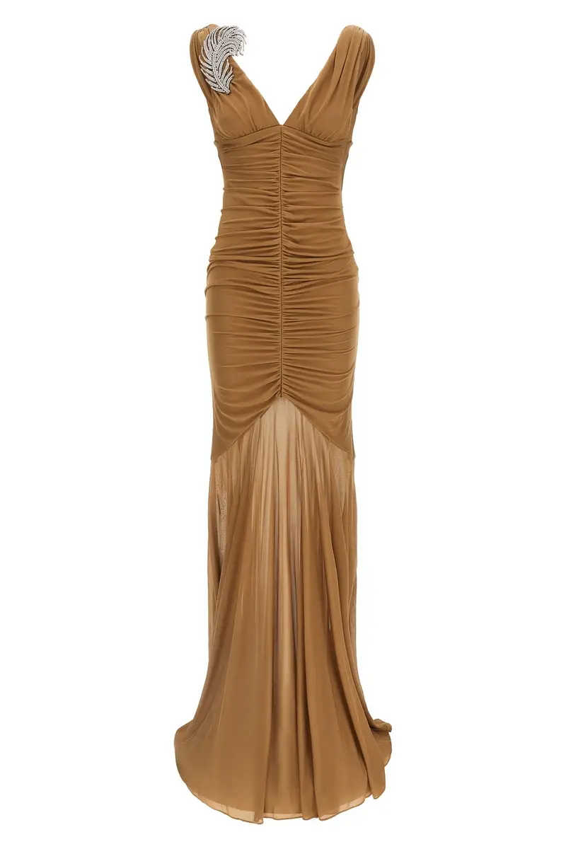 Giuseppe Di Morabito Abito lungo beige con spilla