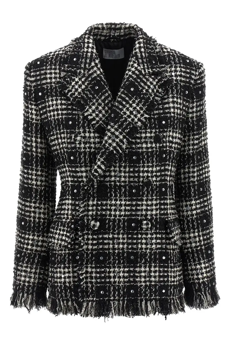 Blazer Tweed E Strass Bianco