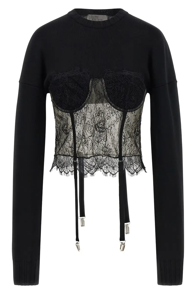 Maglia Inserto Pizzo Nero