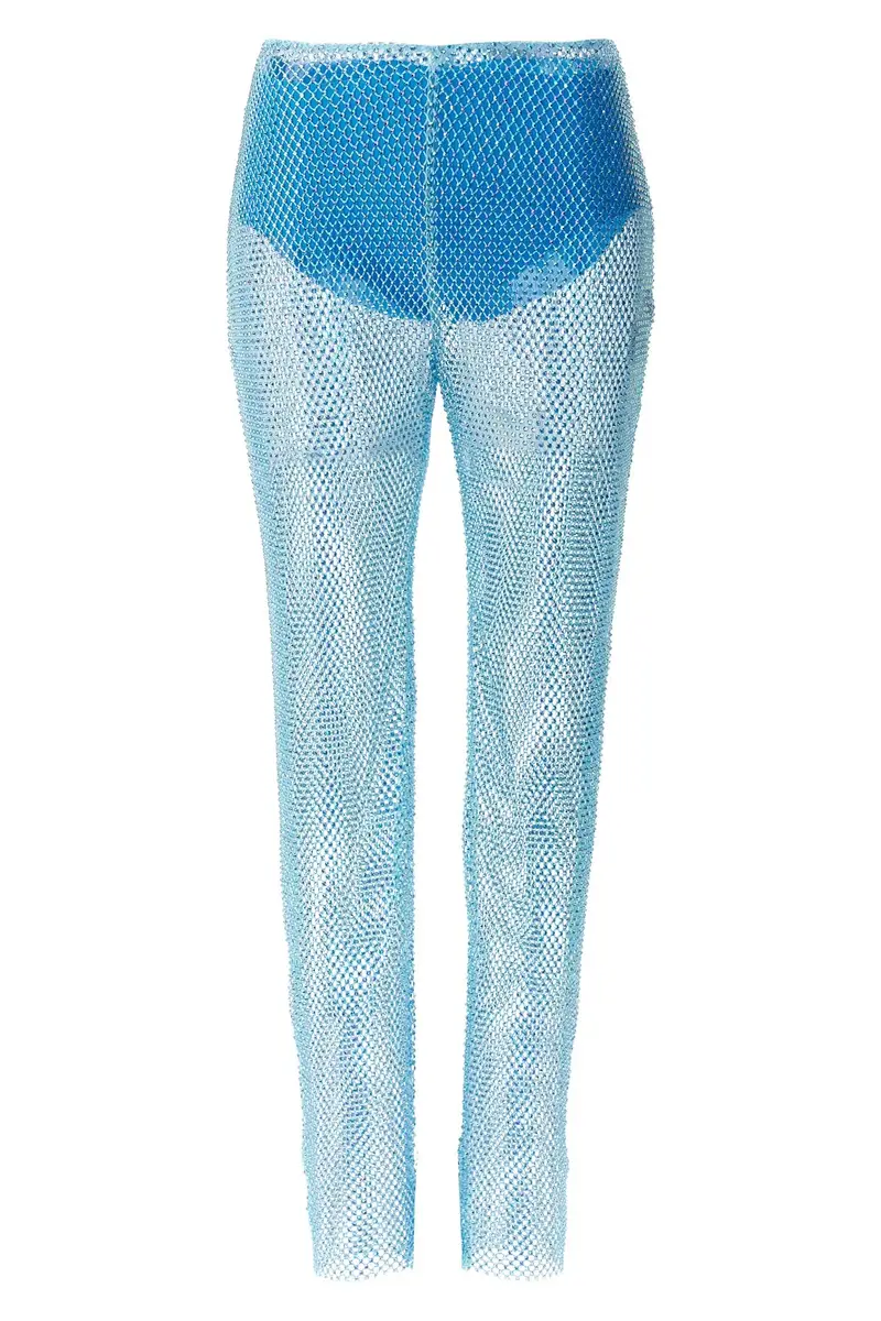 Pantalone Mesh Strass Azzurro