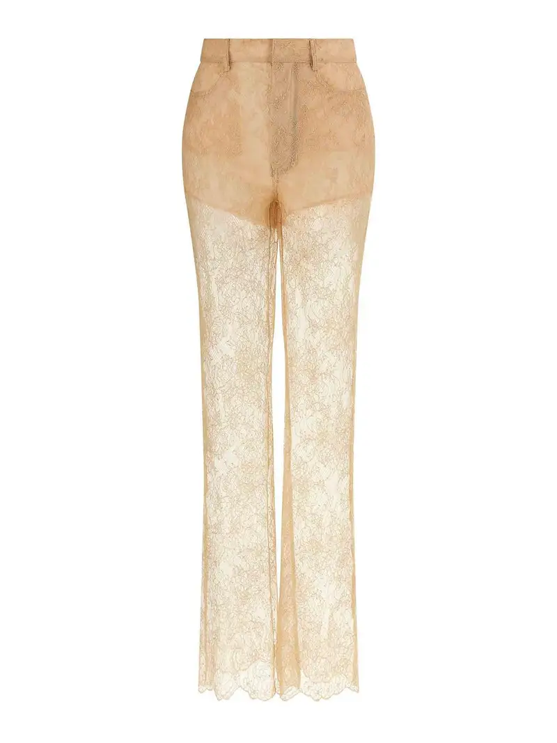 Pantaloni in pizzo Color Carne E Neutri