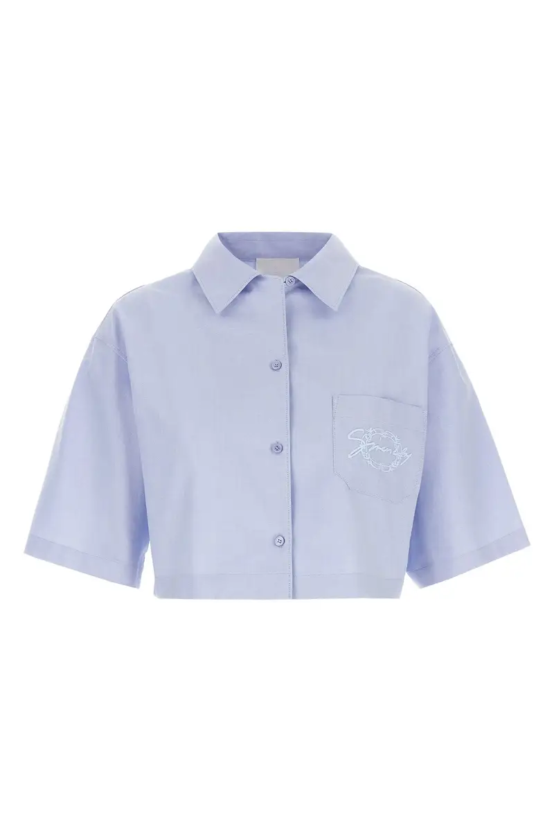 Camicia Ricamo Logo Azzurro