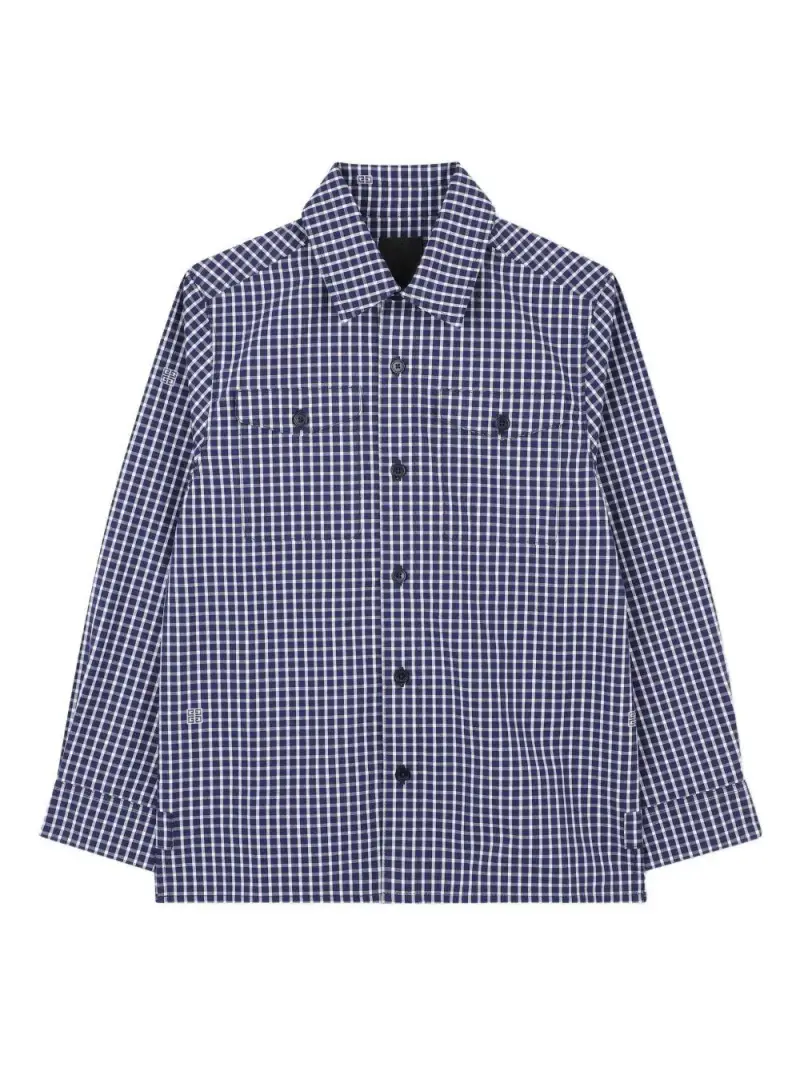 Camicia a Quadri in Cotone con Tasche sul Petto Marine