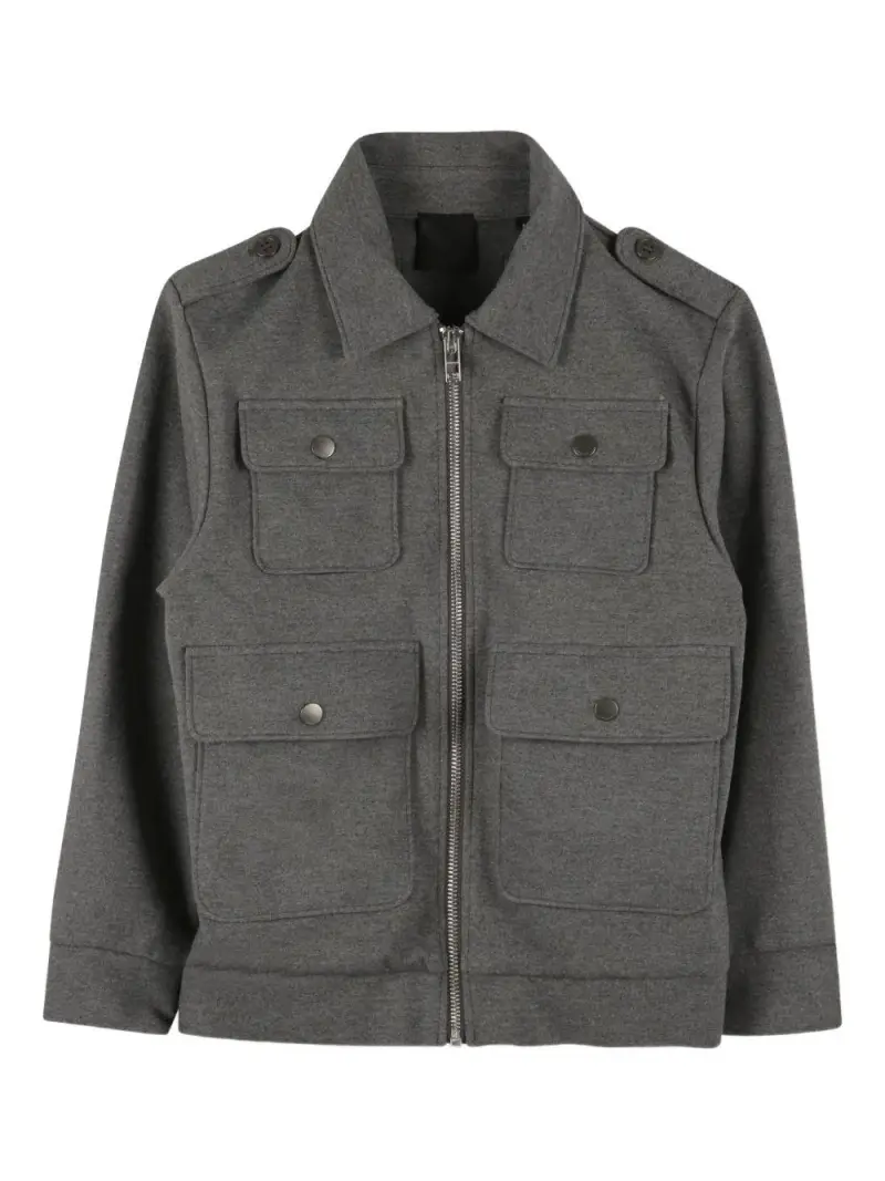 Giacca Stile Militare con Zip e Tasche Frontali Antracite