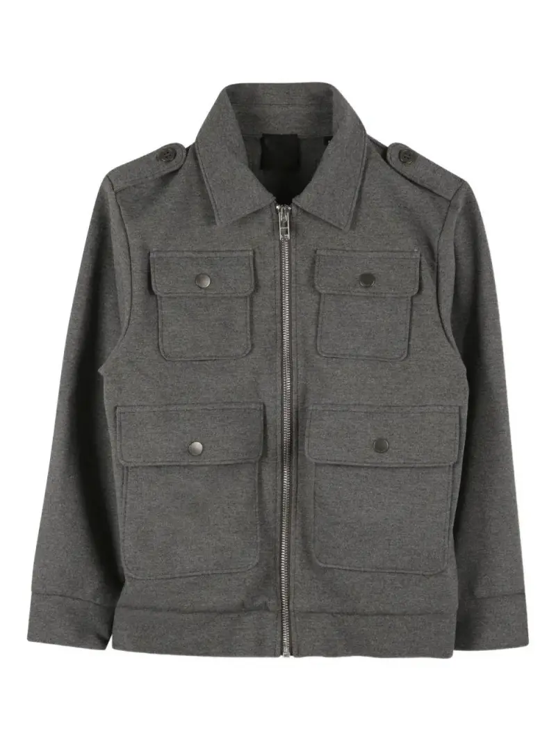 Giacca Stile Militare con Zip e Tasche Frontali Antracite