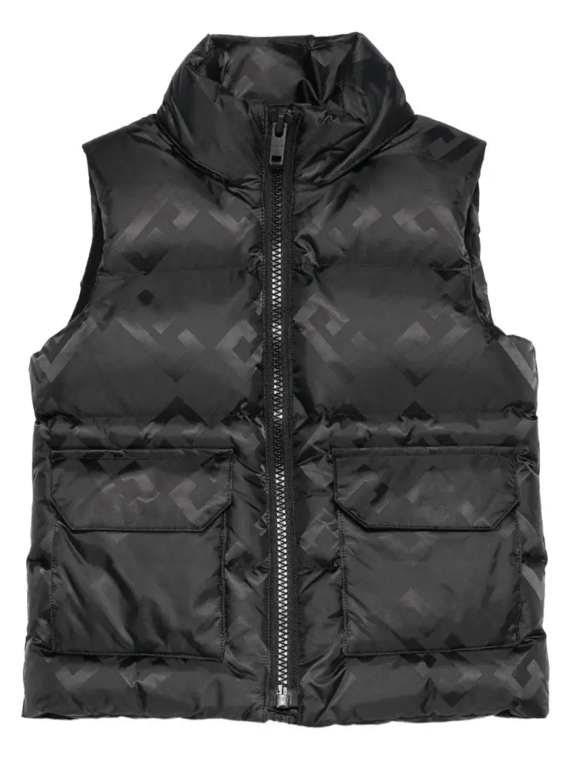 Gilet Imbottito con Monogramma e Design Trapuntato Nero