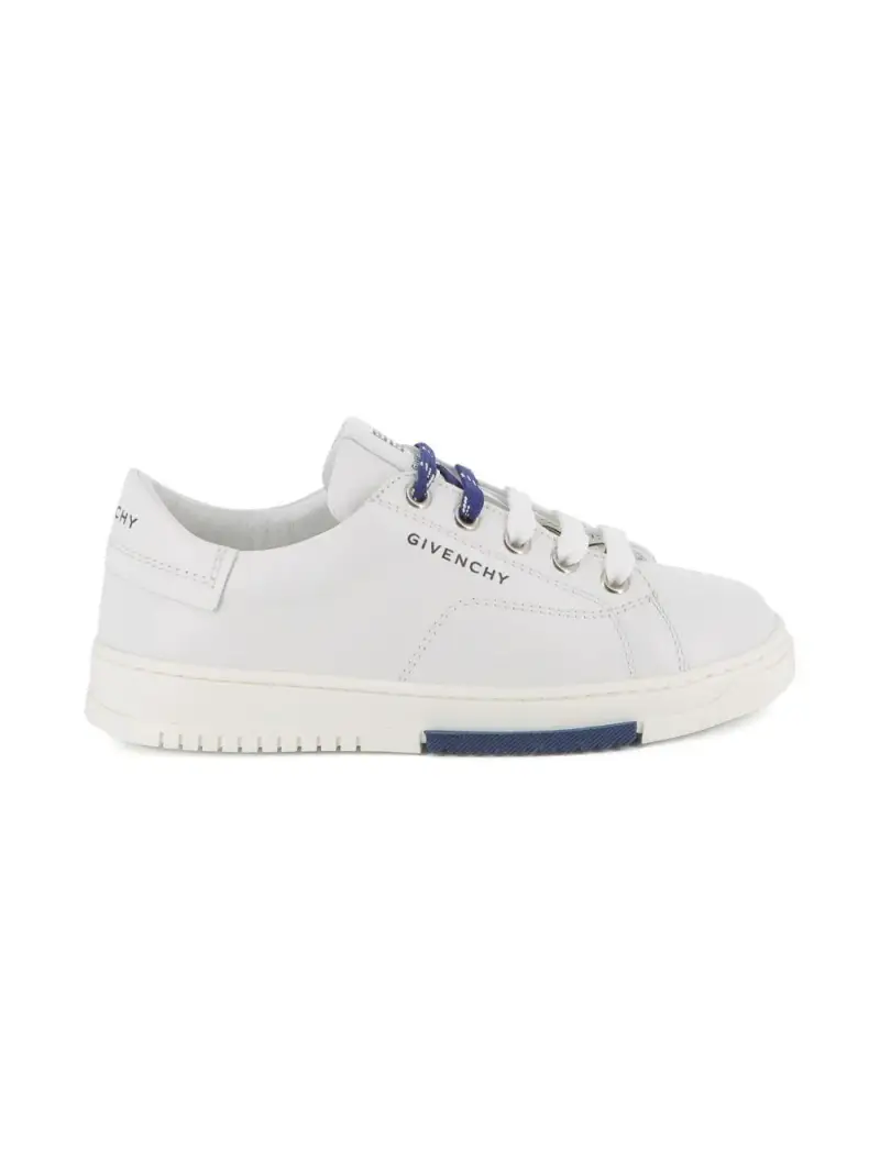 Sneakers in Pelle con Logo Goffrato e Lacci a Contrasto Bianco miniatura 3