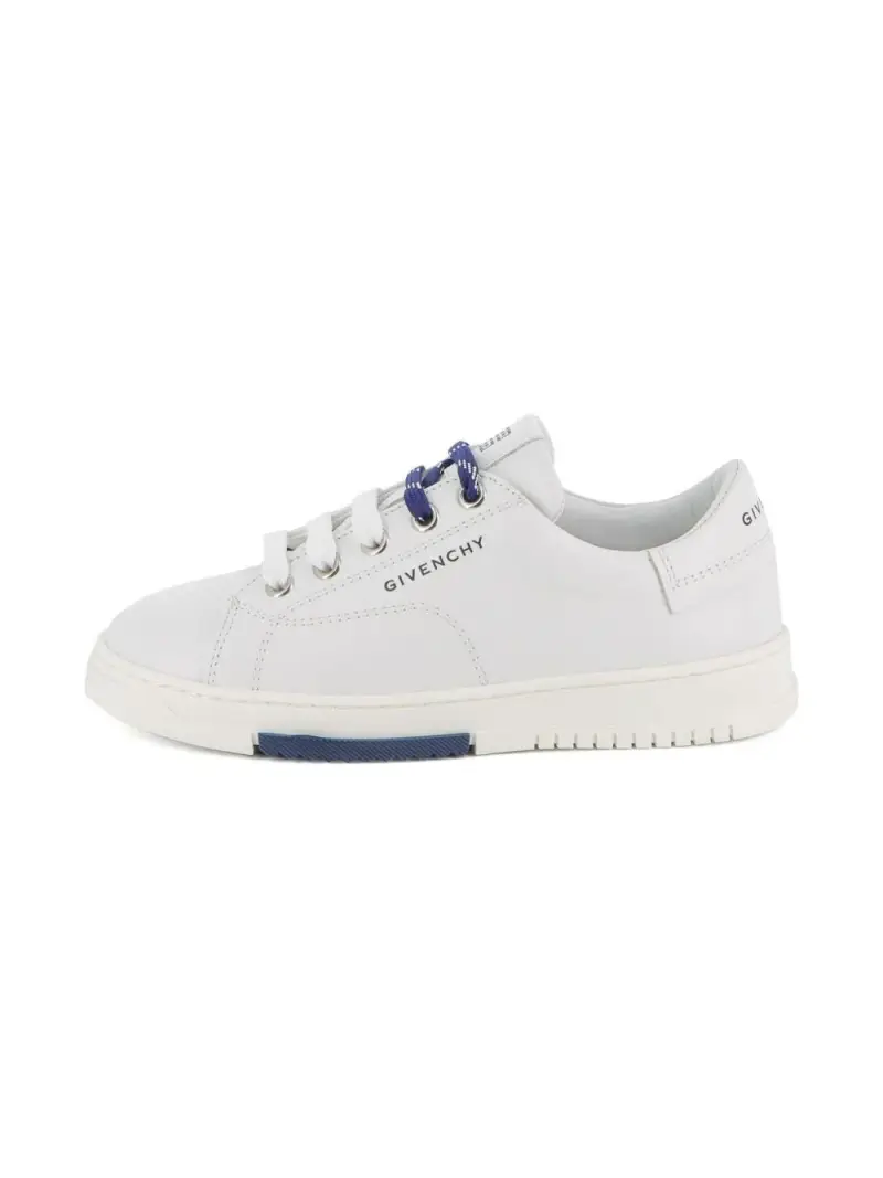 Sneakers in Pelle con Logo Goffrato e Lacci a Contrasto Bianco
