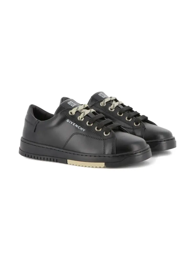 Sneakers in Pelle con Suola a Contrasto e Logo sul Tallone Nero