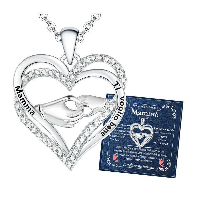 GKMAMRG Collana Argento Cuore e Mano per Mamma