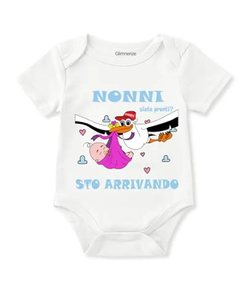 Glimnerize Body Neonato Annuncio Gravidanza 'Diventerò Nonni' - Regalo Rivelazione per Nonni in 100% Cotone Morbido,