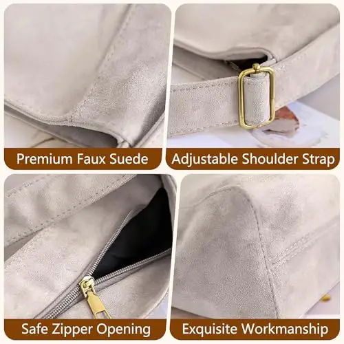 Gluckstar Borsa Donna in Scamosciata Pelle, Borsa Tracolla Elegante Hobo Tote Shopper Borsetta a Spalla per Lavoro miniatura 3