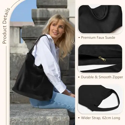 Gluckstar Borsa Donna Tracolla in Suede Finto Borsetta Hobo Scamosciata Tote Pelle Shopper a Spalla Elegante, Retro e miniatura 2