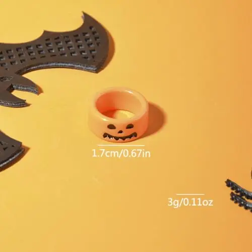 GMBYLBY Anelli leggeri fatti a mano per Halloween, pipistrello, spettro, zucca, con cristalli dagli occhi grandi miniatura 2