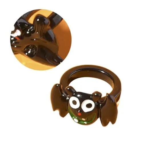 GMBYLBY Anelli leggeri fatti a mano per Halloween, pipistrello, spettro, zucca, con cristalli dagli occhi grandi miniatura 3