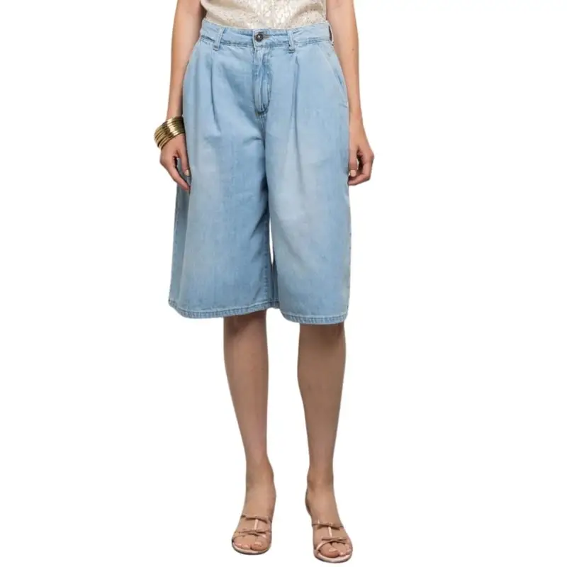bermuda da donna fresia a gamba larga denim chiaro