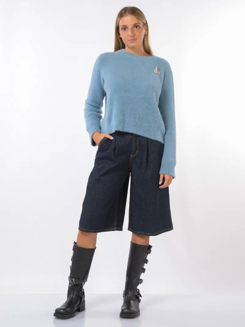 bermuda da donna in denim effetto gonna Blu miniatura 2