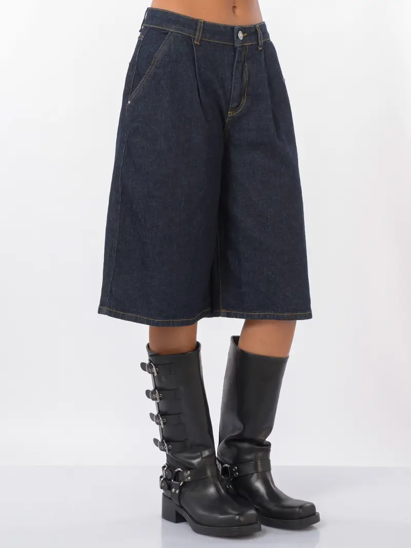 bermuda da donna in denim effetto gonna Blu