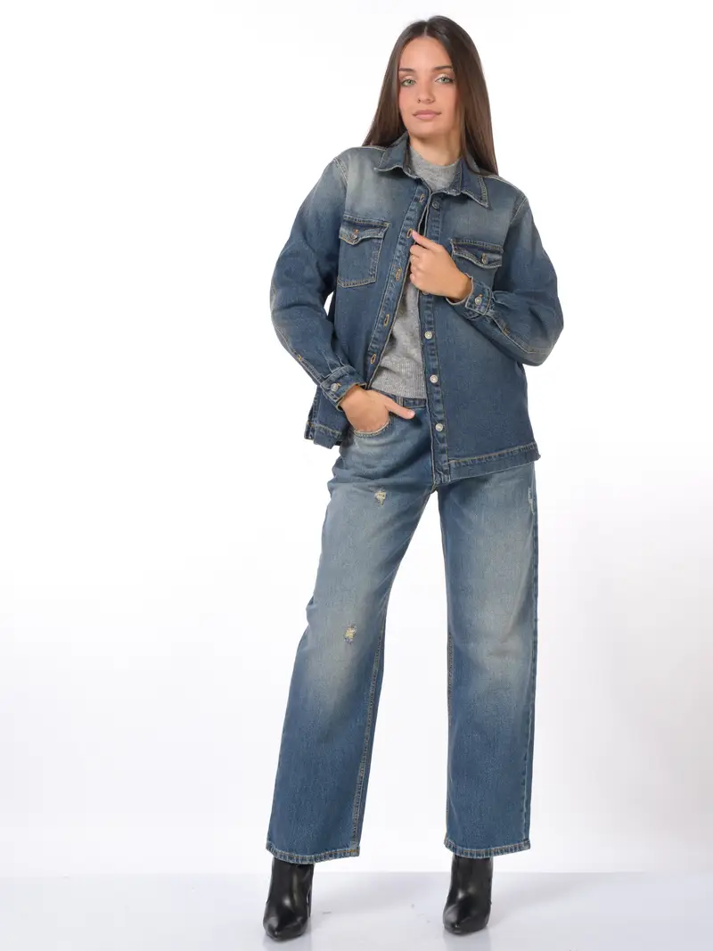 camicia da donna God Save Denim in jeans con tasche Blu miniatura 2