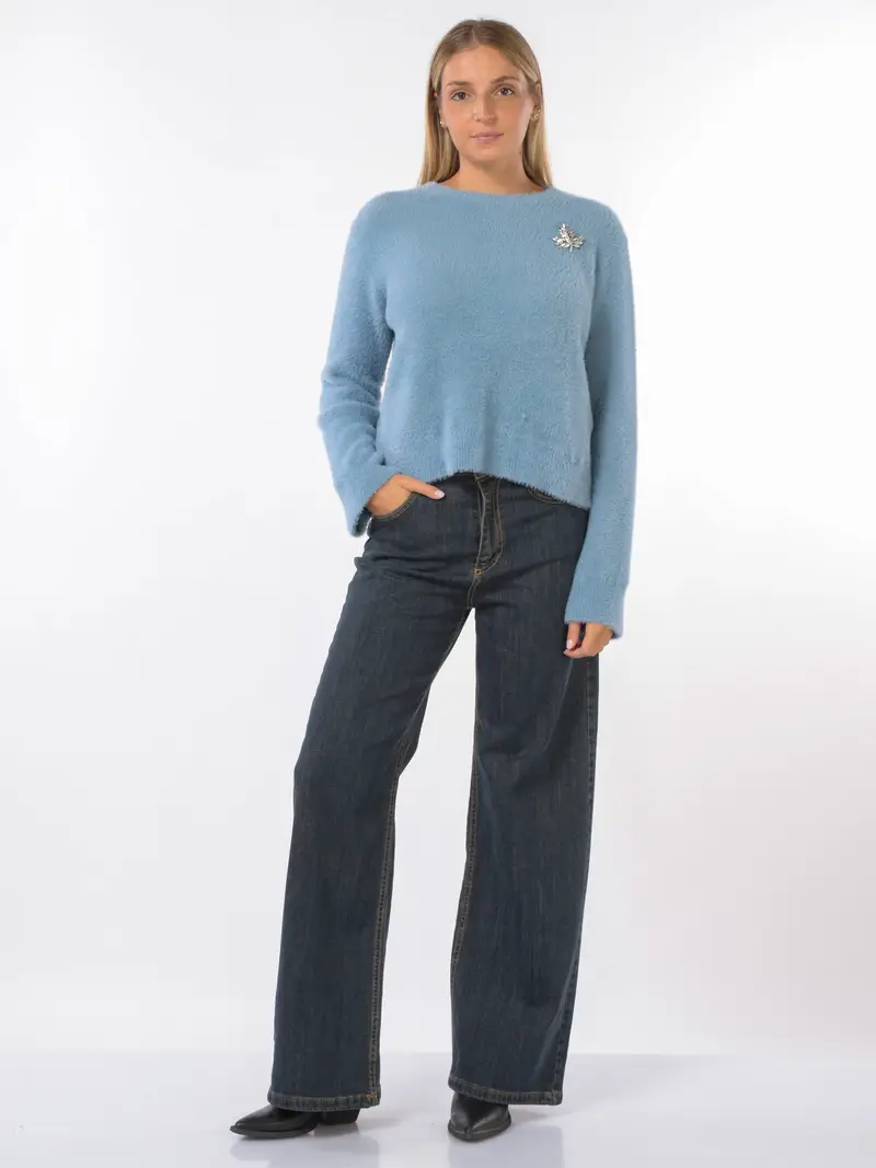 jeans da donna cinque tasche a palazzo Blu miniatura 2