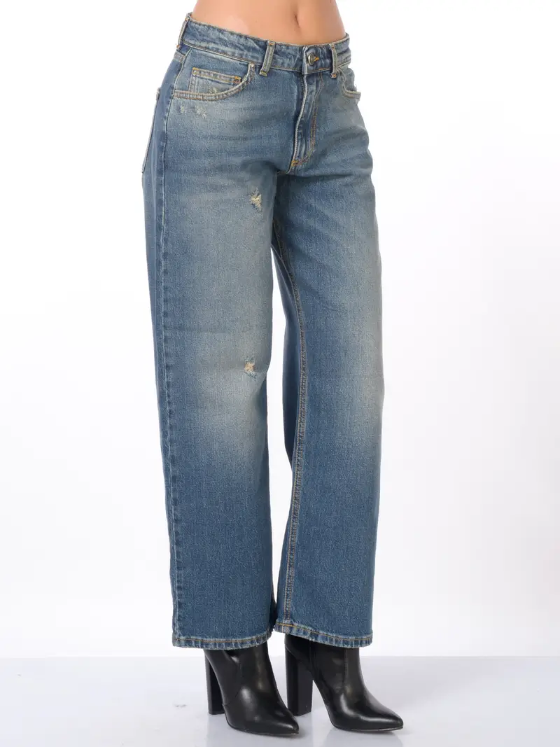 jeans da donna God Save Denim cinque tasche con rotture Blu