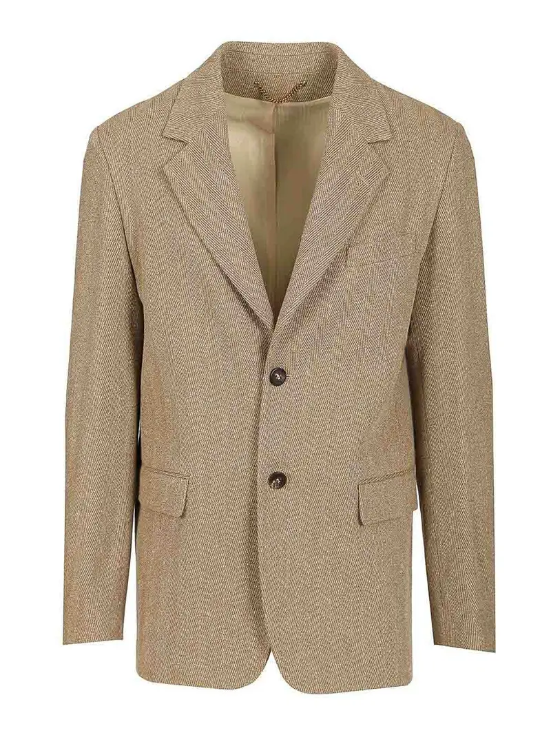 Blazer di lino Chevron a petto singolo Multicolore