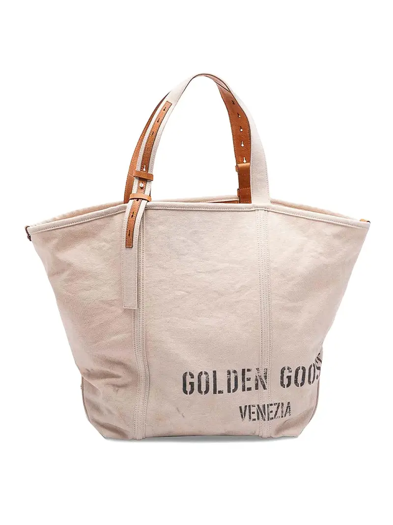 Borsa shopping in tela Beige Chiaro