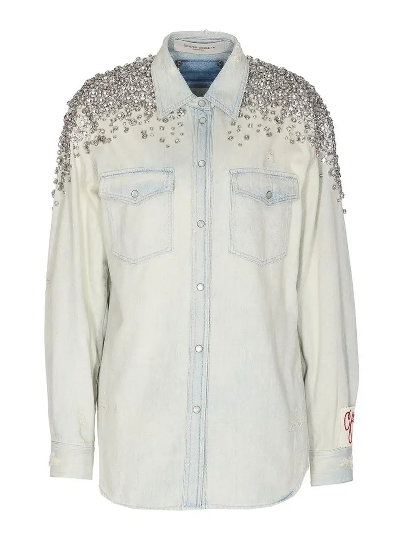 Camicia con cristalli distressed Blu