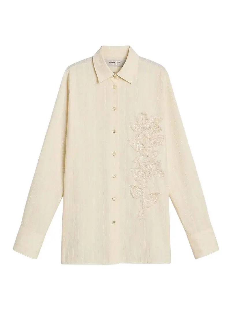 Camicia In Cotone Con Paillettes Bianco