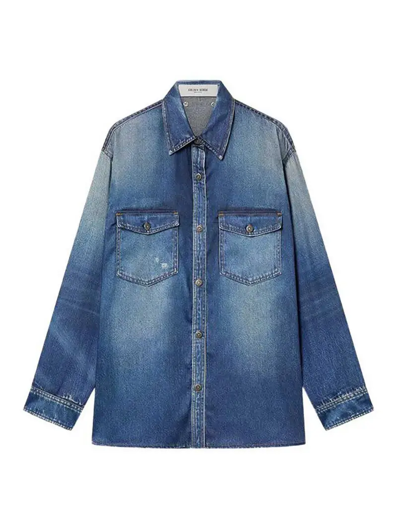 Camicia in denim oversize Journey con stampa Blu