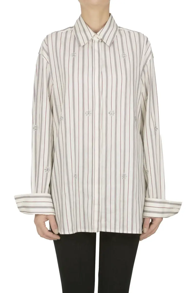 Camicia a righe con applicazioni Avorio