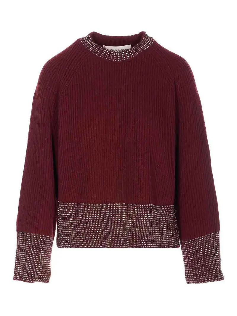 Maglione ricamato con strass Rosso
