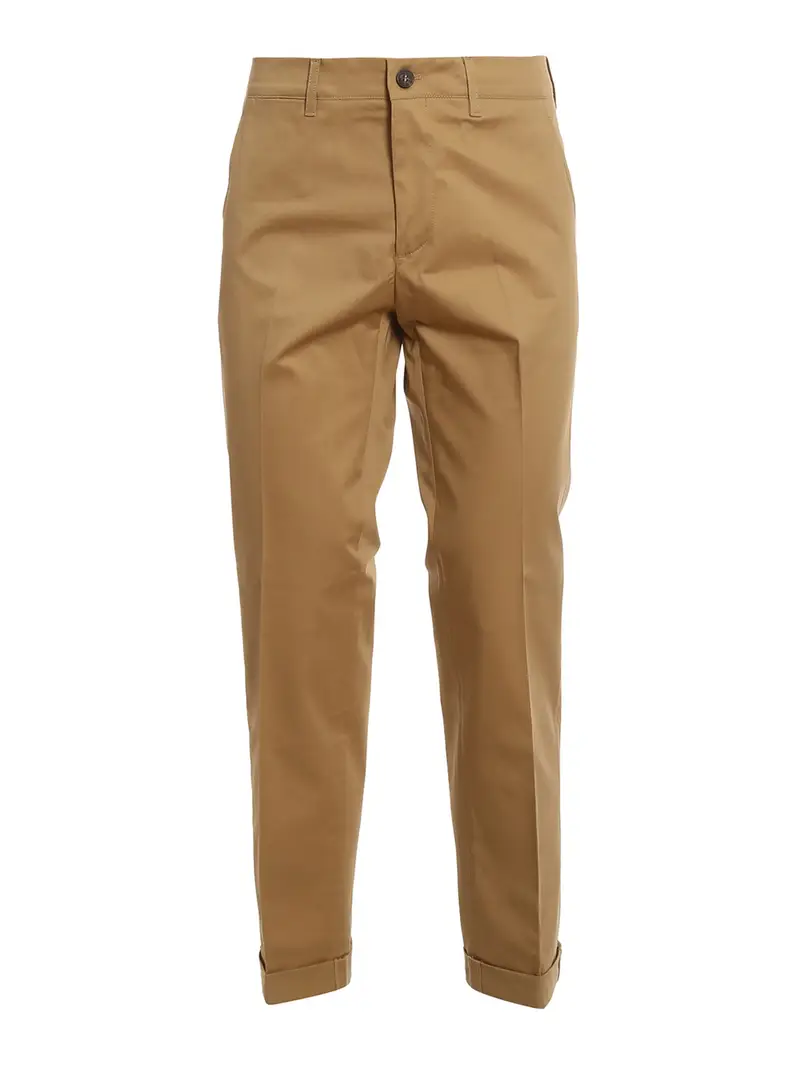 Pantaloni Conrad in cotone lucido Cammello