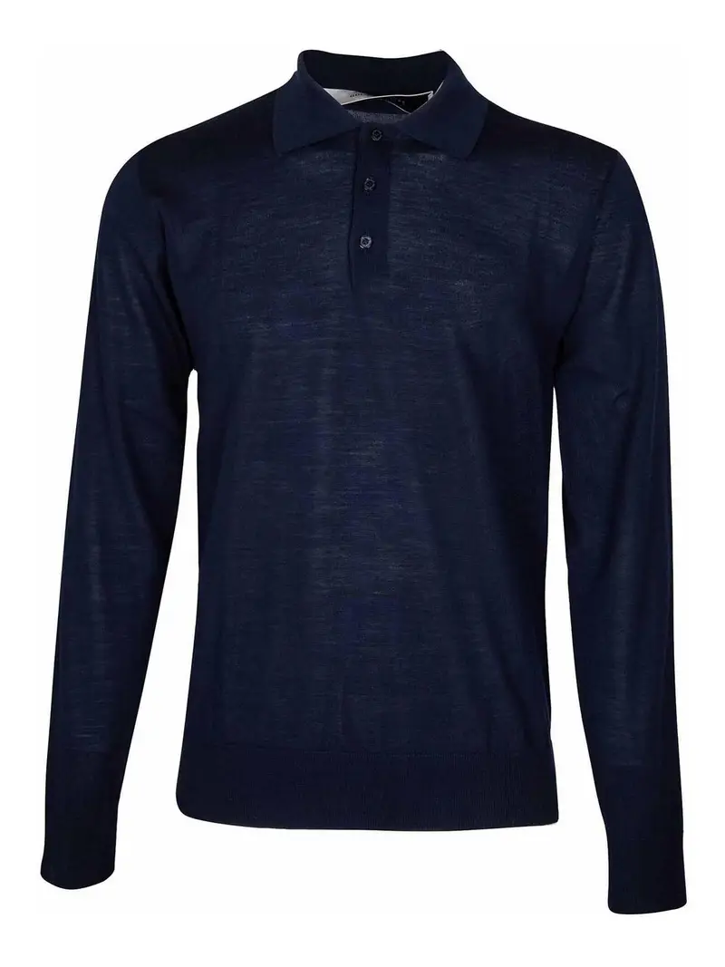 Polo In Lana Merino Colore Blu Navy Blu scuro