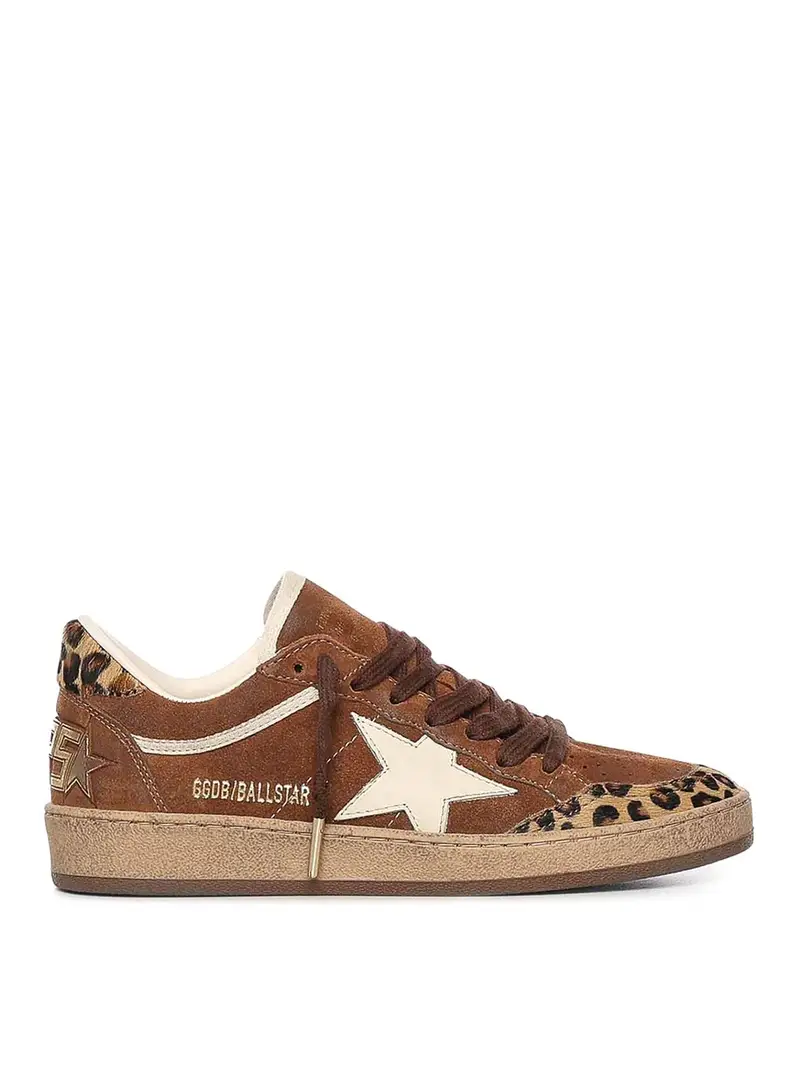 Sneaker in pelle con stella a sfera Marrone