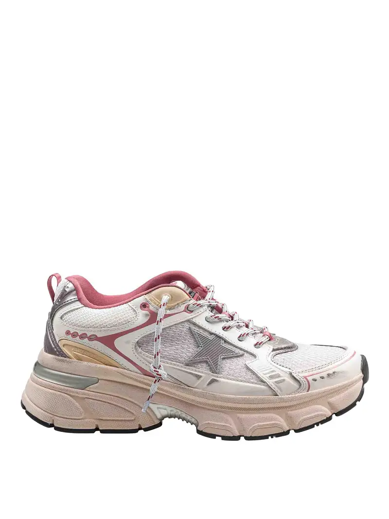 Sneakers In Mesh E Pelle Bianco