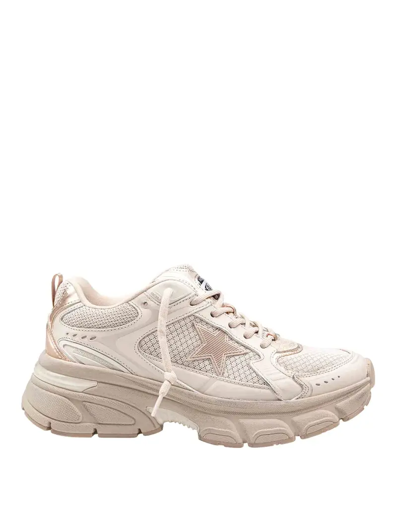 Sneakers In Pelle E Mesh Colore Tortora Grigio