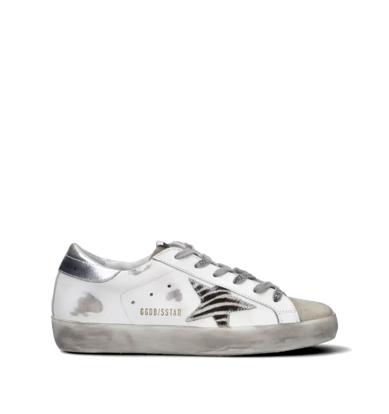 Golden Goose Sneakers donna bianche in pelle con stella zebrata