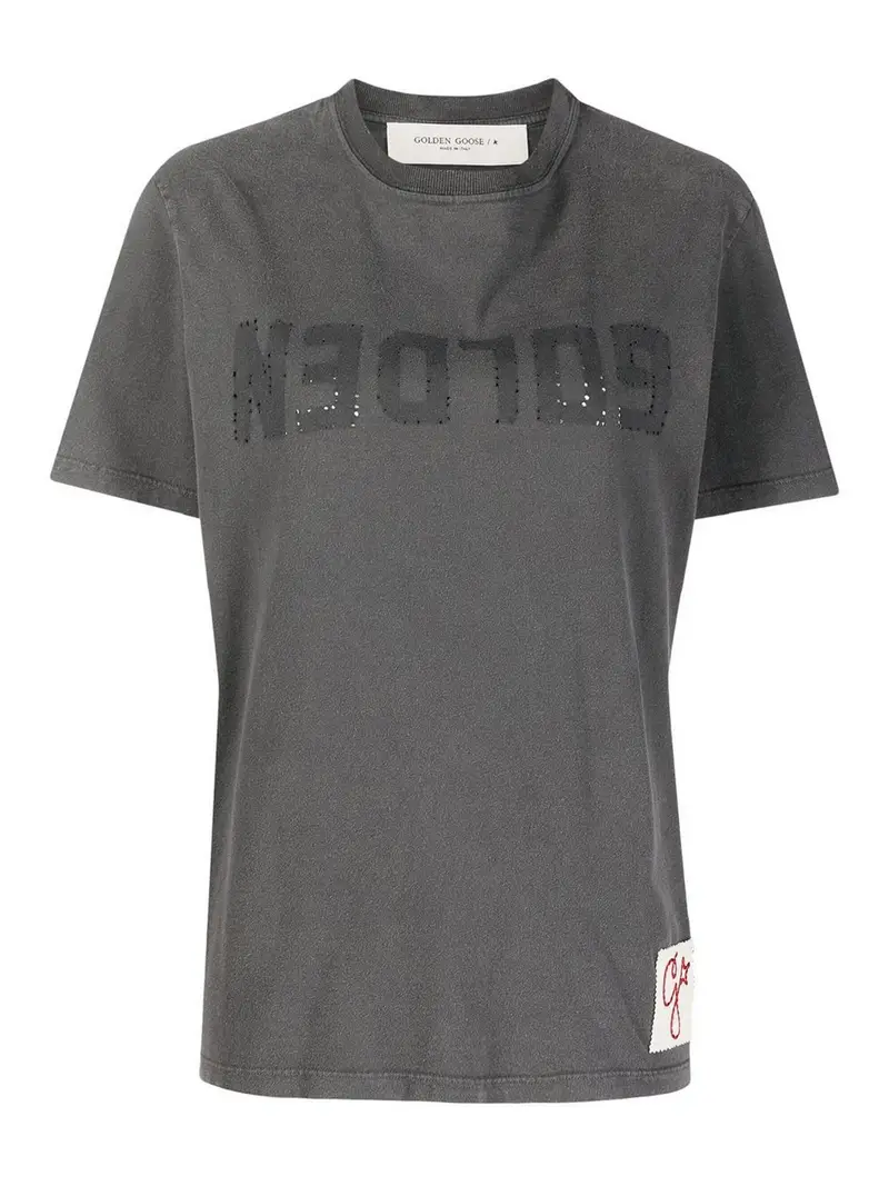T-shirt girocollo con stampa logo Grigio Scuro