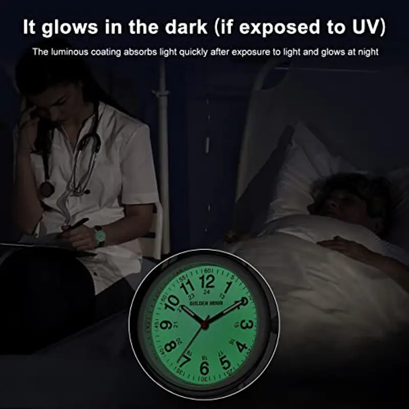GOLDEN HOUR Orologio da Infermiere Impermeabile per Professionisti Medici, Studenti Donne Uomini - vari Colori, Quadrante Luminoso, 24 ore con Lancetta Dei Secondi miniatura 3