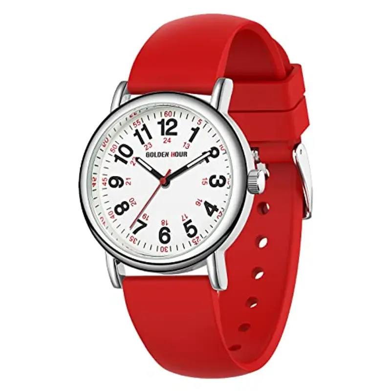 GOLDEN HOUR Orologio da Infermiere Impermeabile per Professionisti Medici, Studenti Donne Uomini - vari Colori, Quadrante Luminoso, 24 ore con Lancetta Dei Secondi