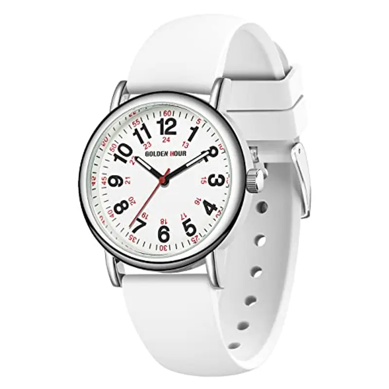 GOLDEN HOUR Orologio da Infermiere Impermeabile per Professionisti Medici, Studenti Donne Uomini - vari Colori Sfregamento, Quadrante Luminoso Facile da Leggere, 24 ore con Lancetta Dei Secondi