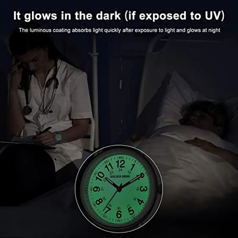 GOLDEN HOUR Orologio da Infermiere Impermeabile per Professionisti Medici, Studenti Donne Uomini - vari Colori Sfregamento, Quadrante Luminoso Facile da Leggere, 24 ore con Lancetta Dei Secondi miniatura 3