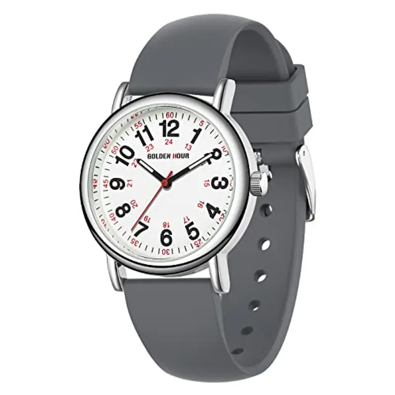 GOLDEN HOUR Orologio da Infermiere Impermeabile per Professionisti Medici, Studenti Donne Uomini - vari Colori Sfregamento, Quadrante Luminoso Facile da Leggere, 24 ore con Lancetta Dei Secondi